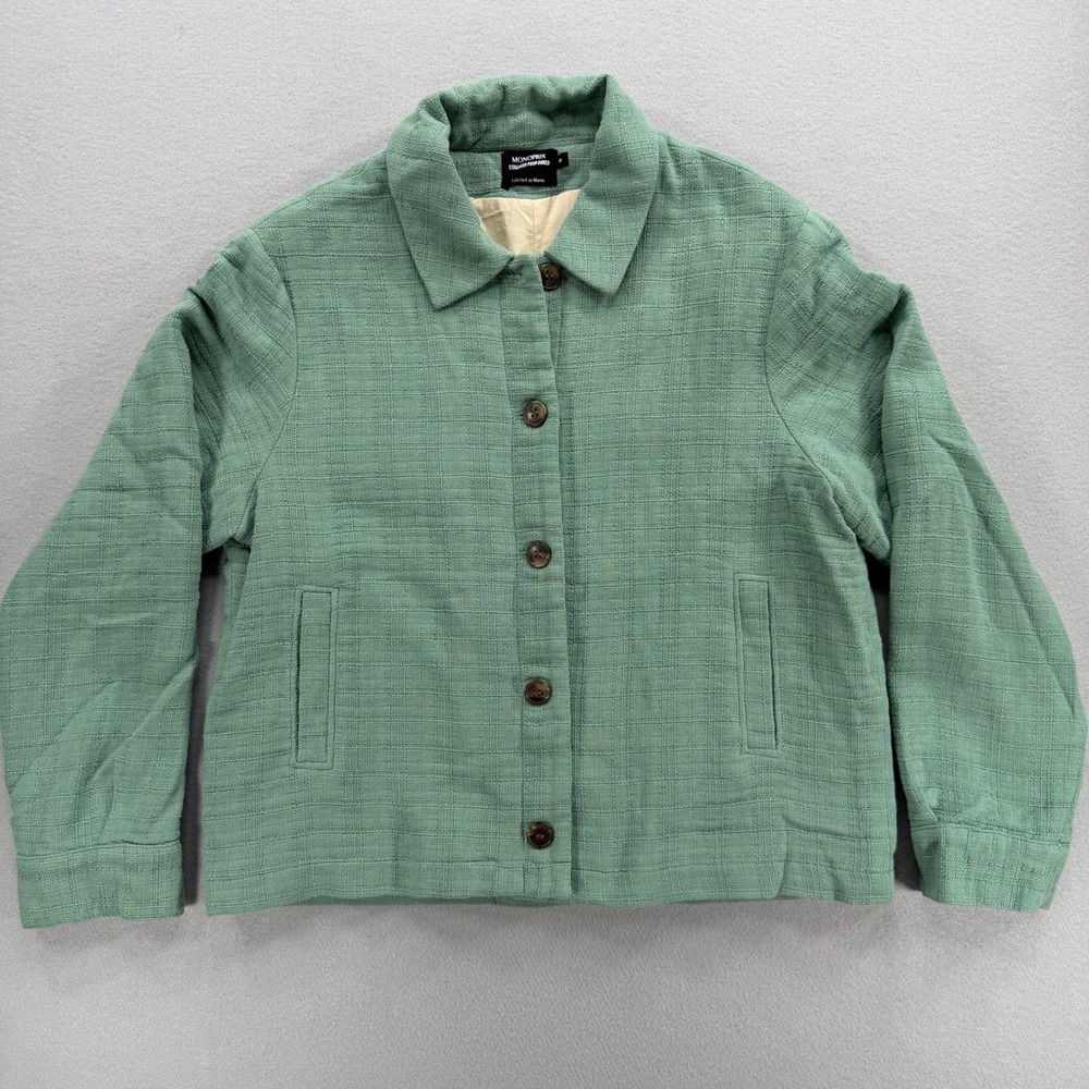 Monoprix French Sz 8-10, 40 Sustainable Women's Jacket Green Cotton Euro Style